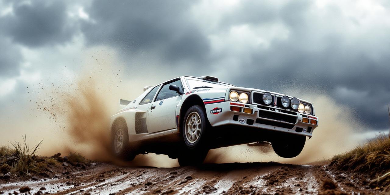Lancia Delta HF Integrale WRC — vol de roues sur une spéciale rallye 1991
