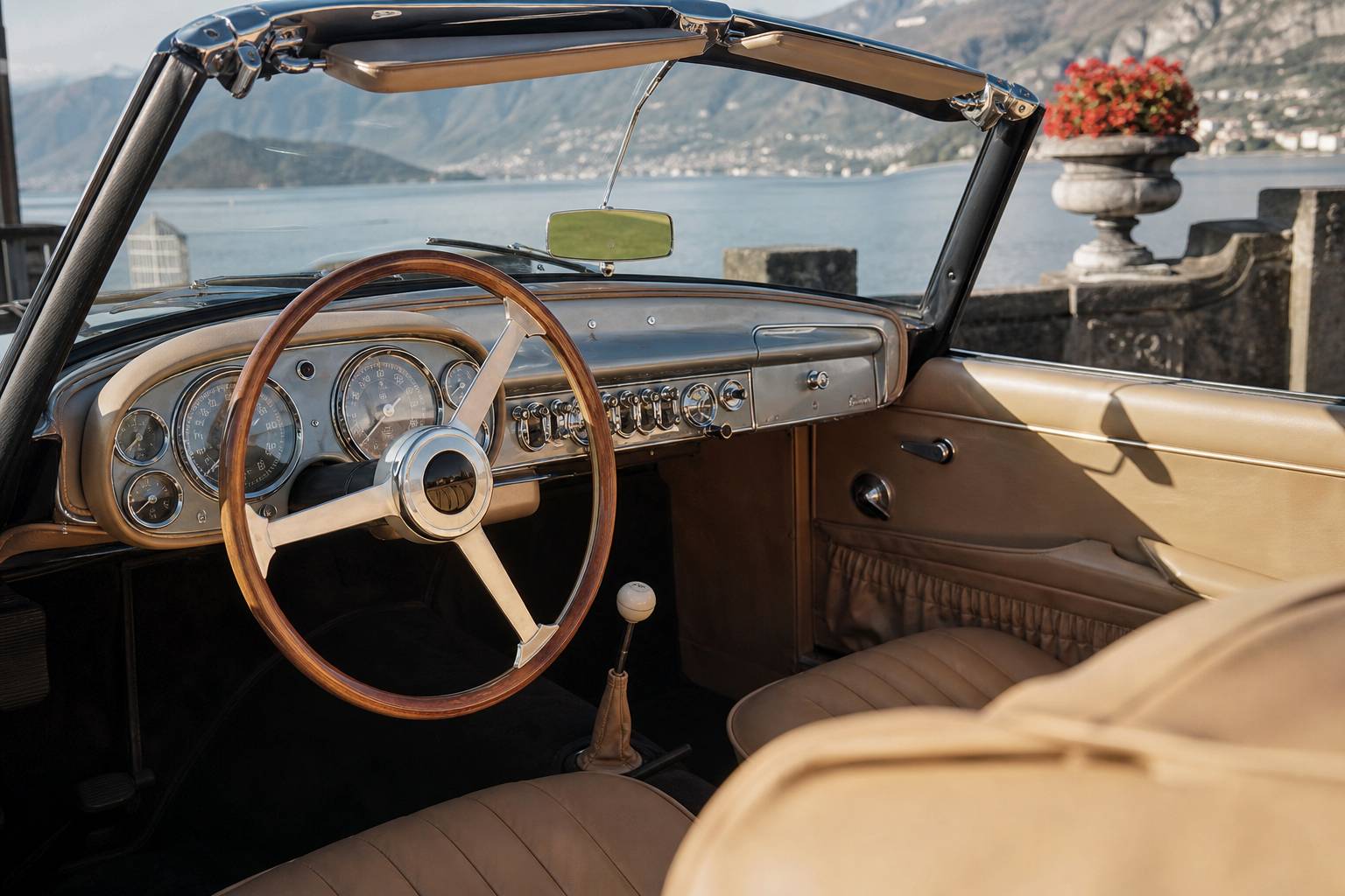 Interieur BMW 507 roadster cuir volant bois compteurs chrome elegance 50s