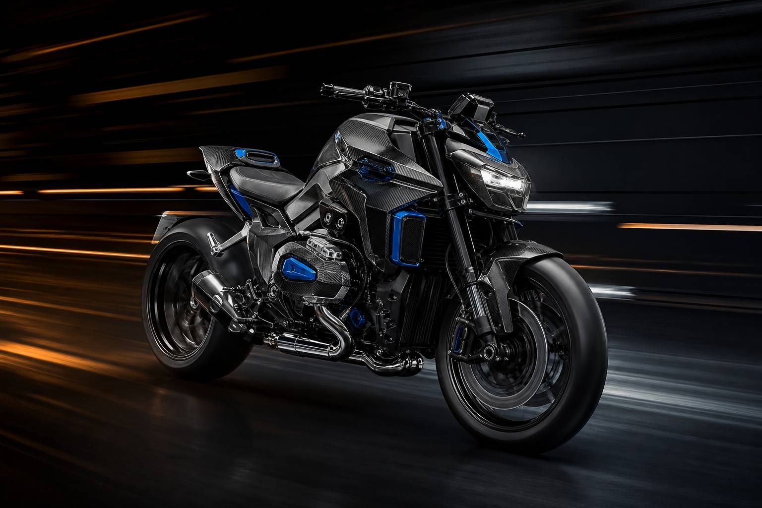 BMW R 1300 R TITAN design monocoque carbone accents bleus profil sportif moto
