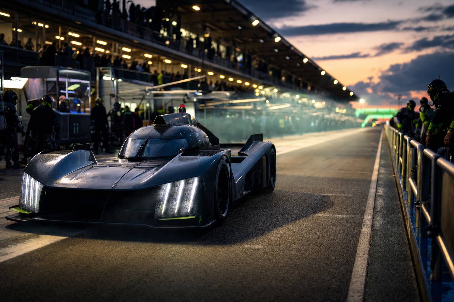 Circuit endurance Peugeot 9X8 hypercar stands pitlane ambiance course
