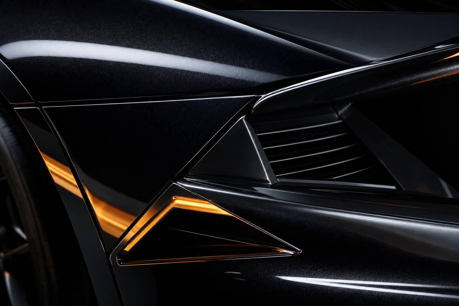 Détail carrosserie supercar reflets chromés peinture métallique
