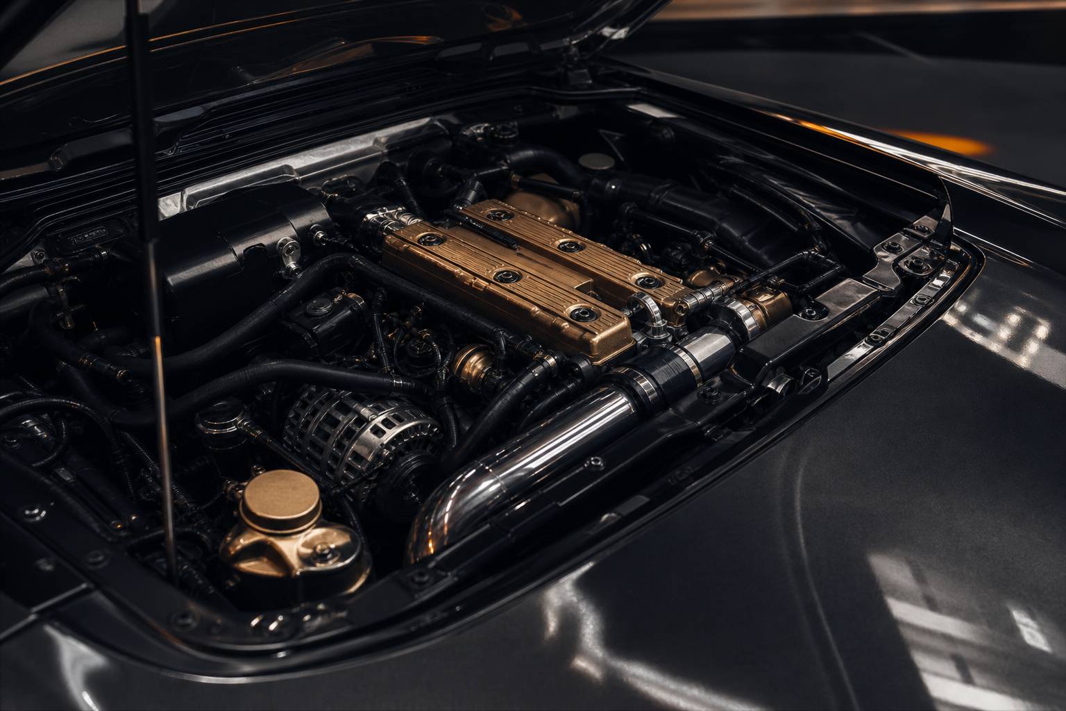 Moteur V6 de la Honda NSX aux couvre-culasses dorés emblématiques