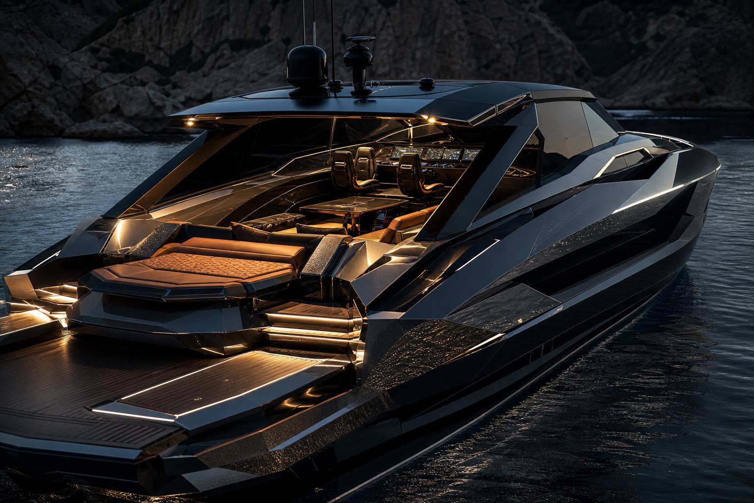 Detail du cockpit de luxe du Lamborghini Tecnomar yacht