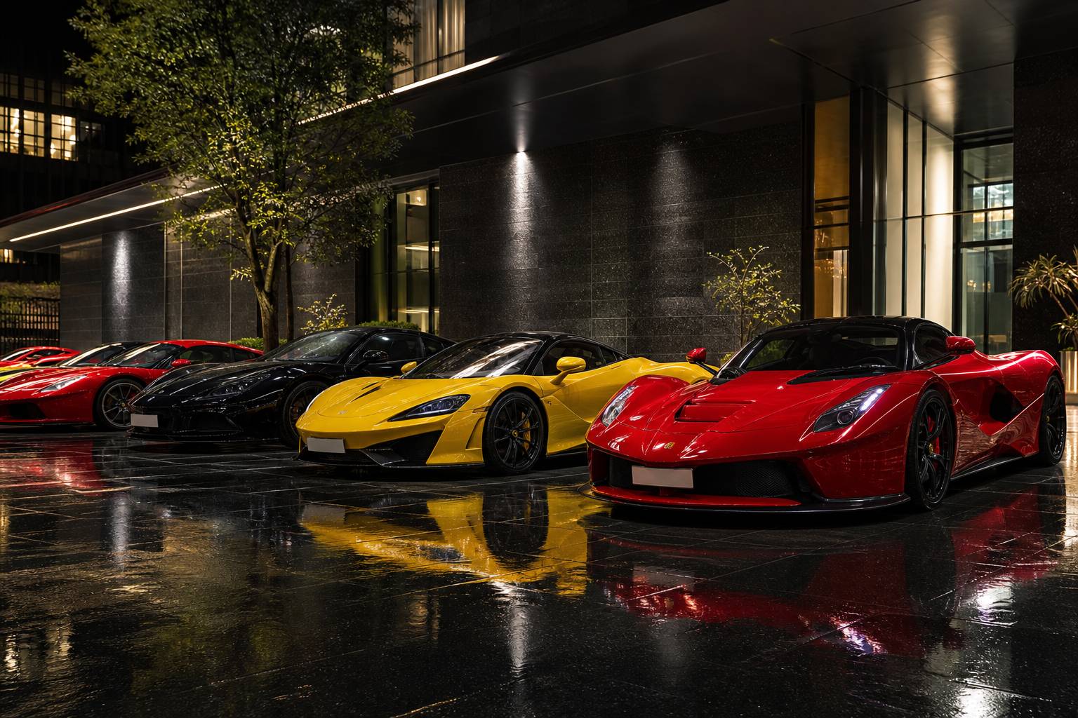 Collection supercars luxe Ferrari Lamborghini alignees prestige
