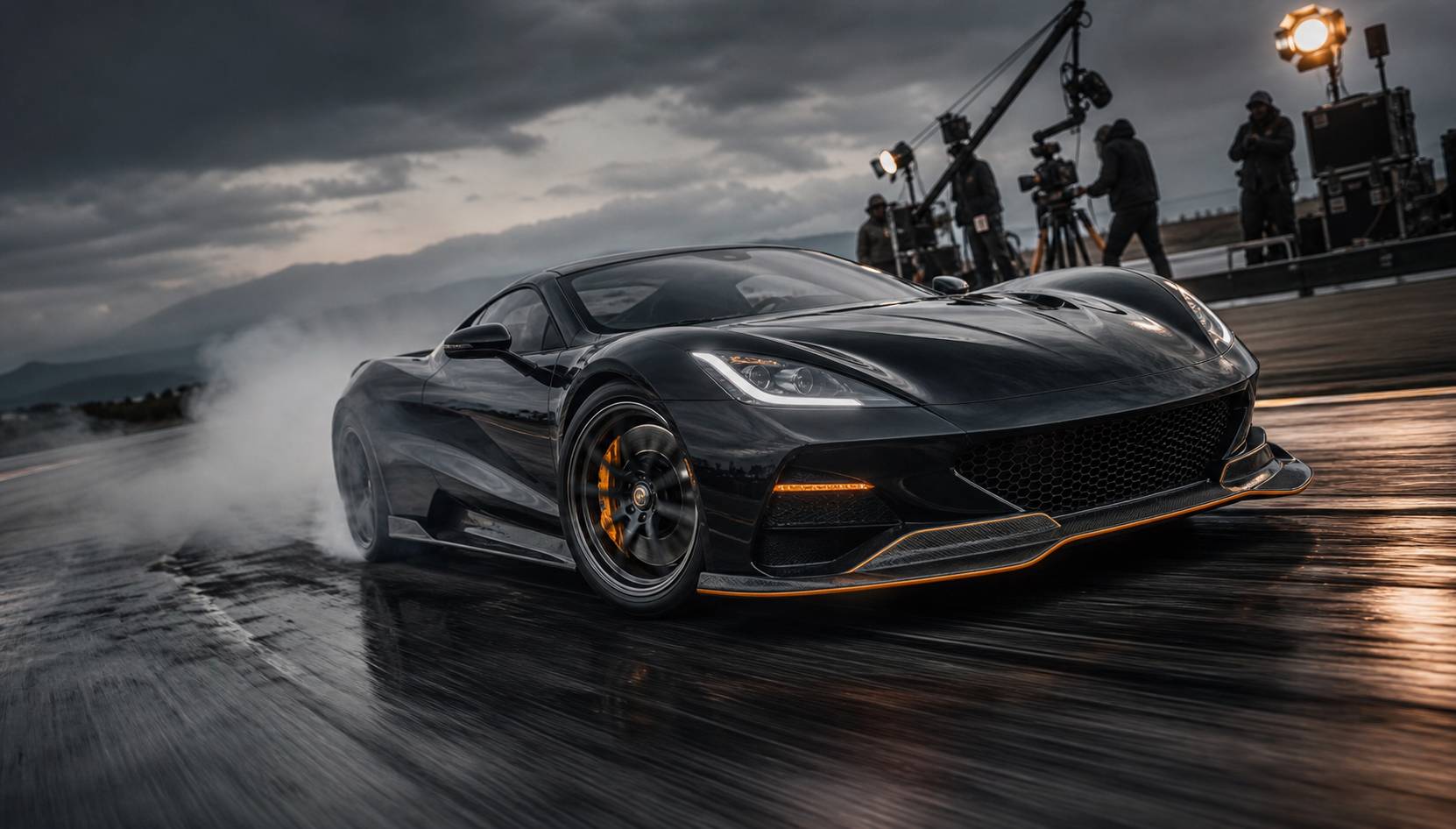 Sportive en dérive sur circuit lors d'un tournage Top Gear France