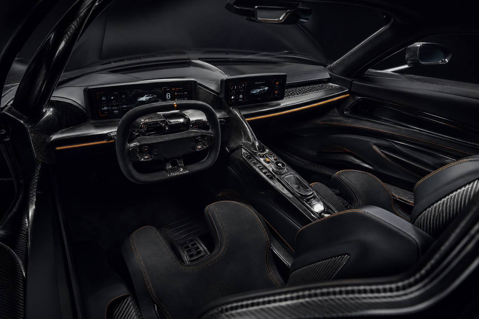 Cockpit Zenvo Aurora ecrans numeriques volant sport carbone
